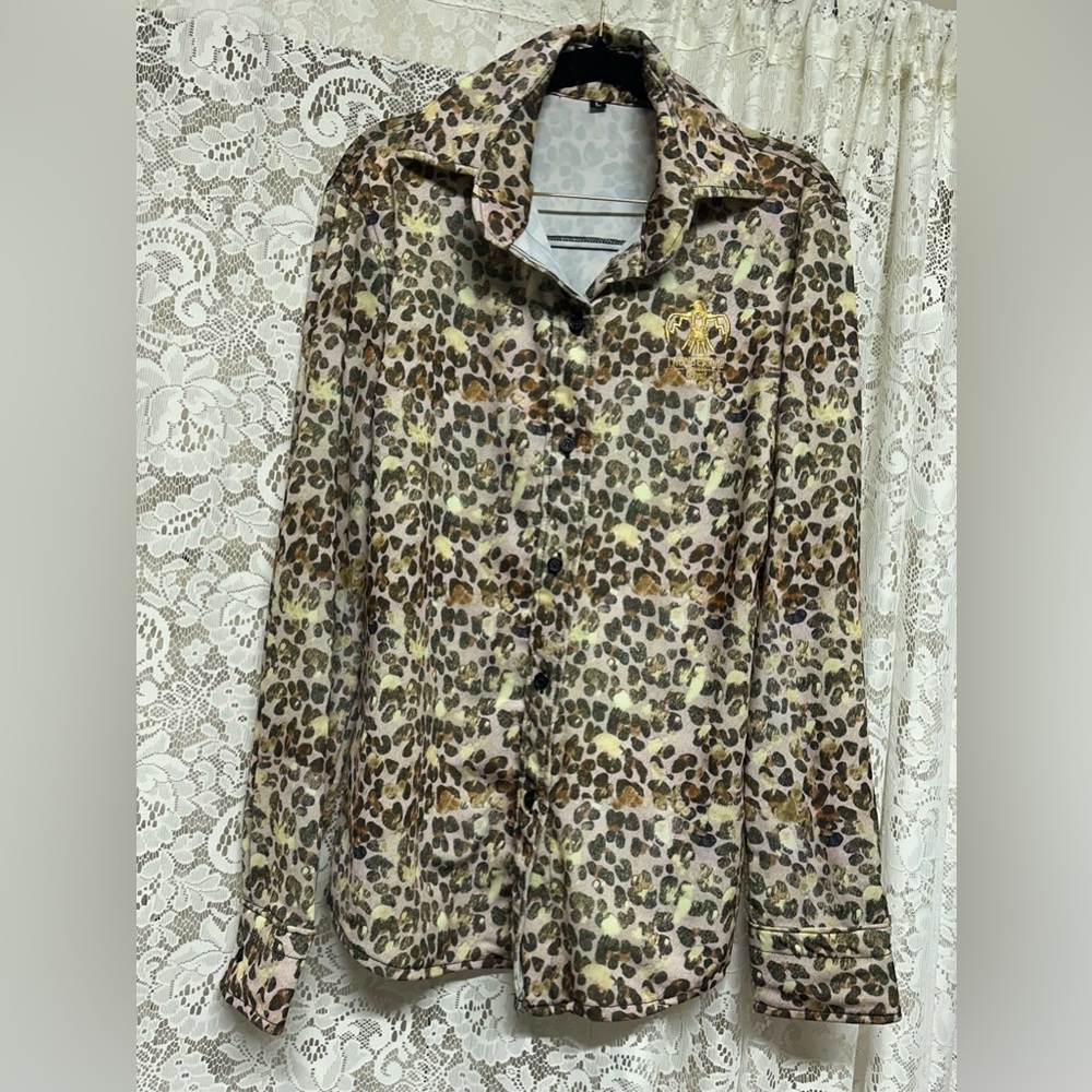 Thunderbird Brand Cheetah Gold Splatter Button-Up Shirt